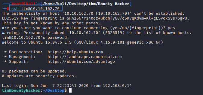 Bounty Hacker Tryhackme Ssh