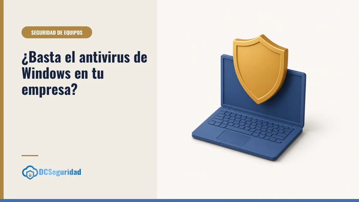 Portada: ¿basta el antivirus de Windows en tu empresa?, con un portátil y un escudo