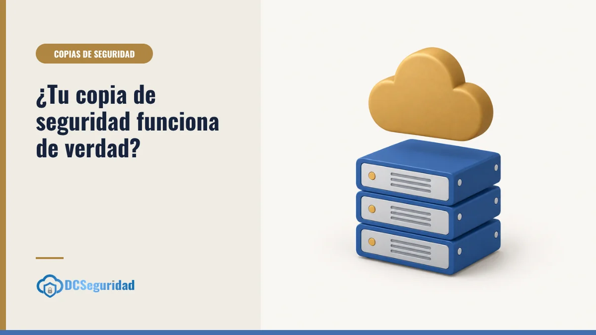 Portada: ¿tu copia de seguridad funciona de verdad?, con una nube sobre una pila de servidores