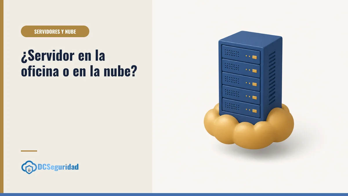 Portada: ¿servidor en la oficina o en la nube?, con un servidor apoyado sobre una nube